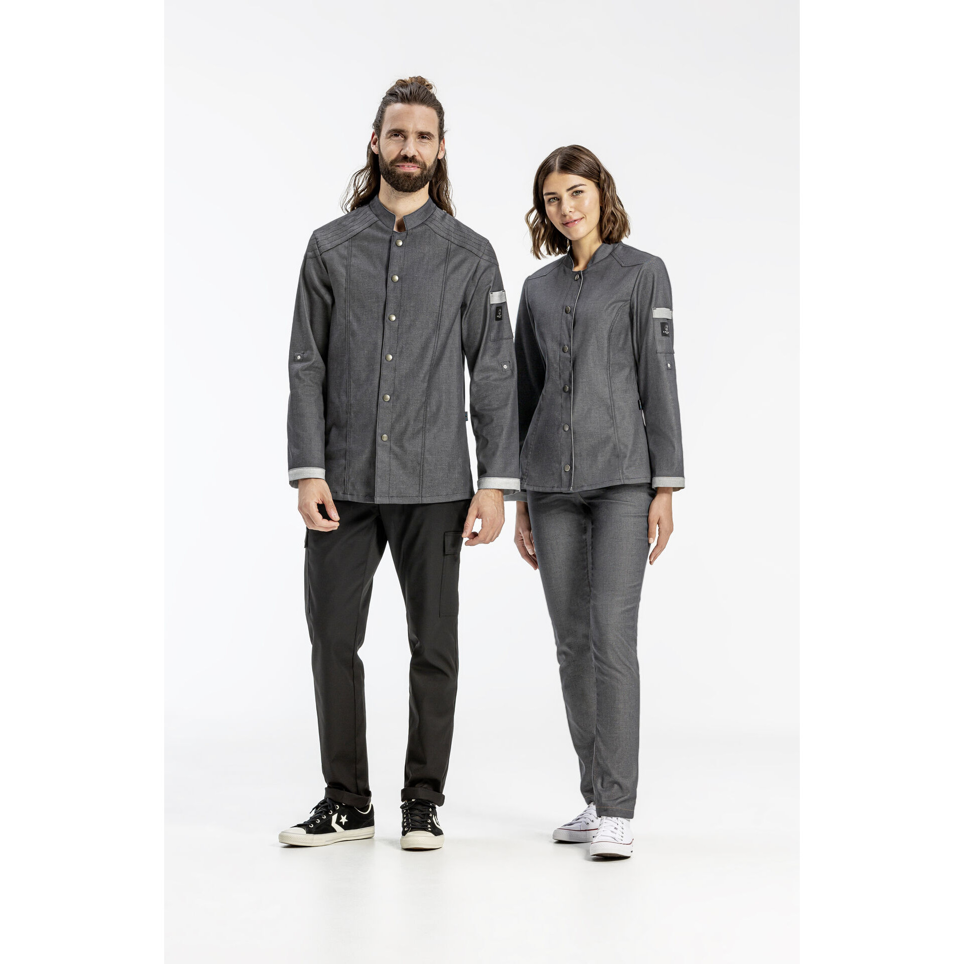 Kochjacke Herren, Bikerstyle, langarm, anthrazit Gr. M